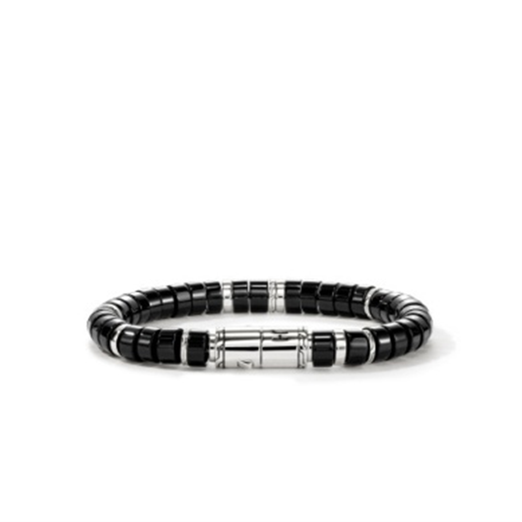 Sterling Silver 8mm Black Onyx Heishi Bracelet – Size UL