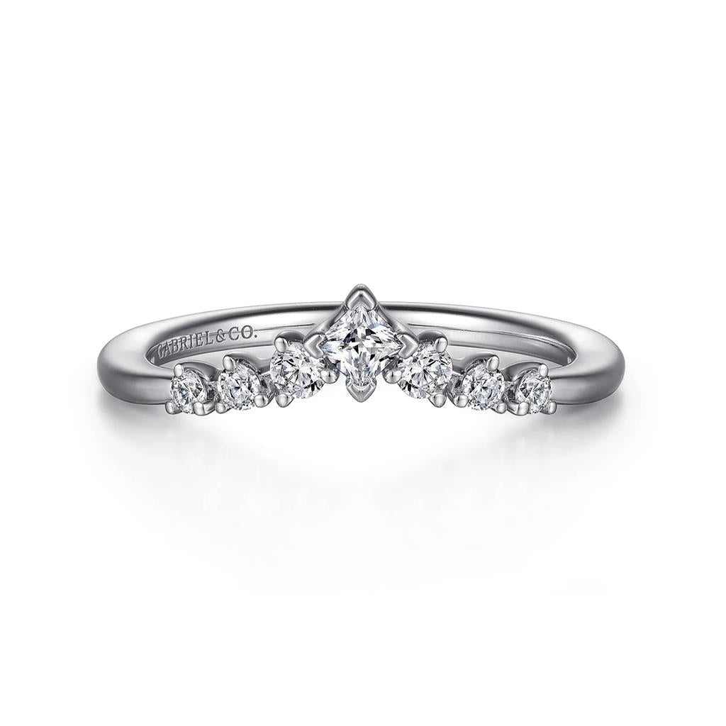 14K White Gold Curved Diamond Wedding Band