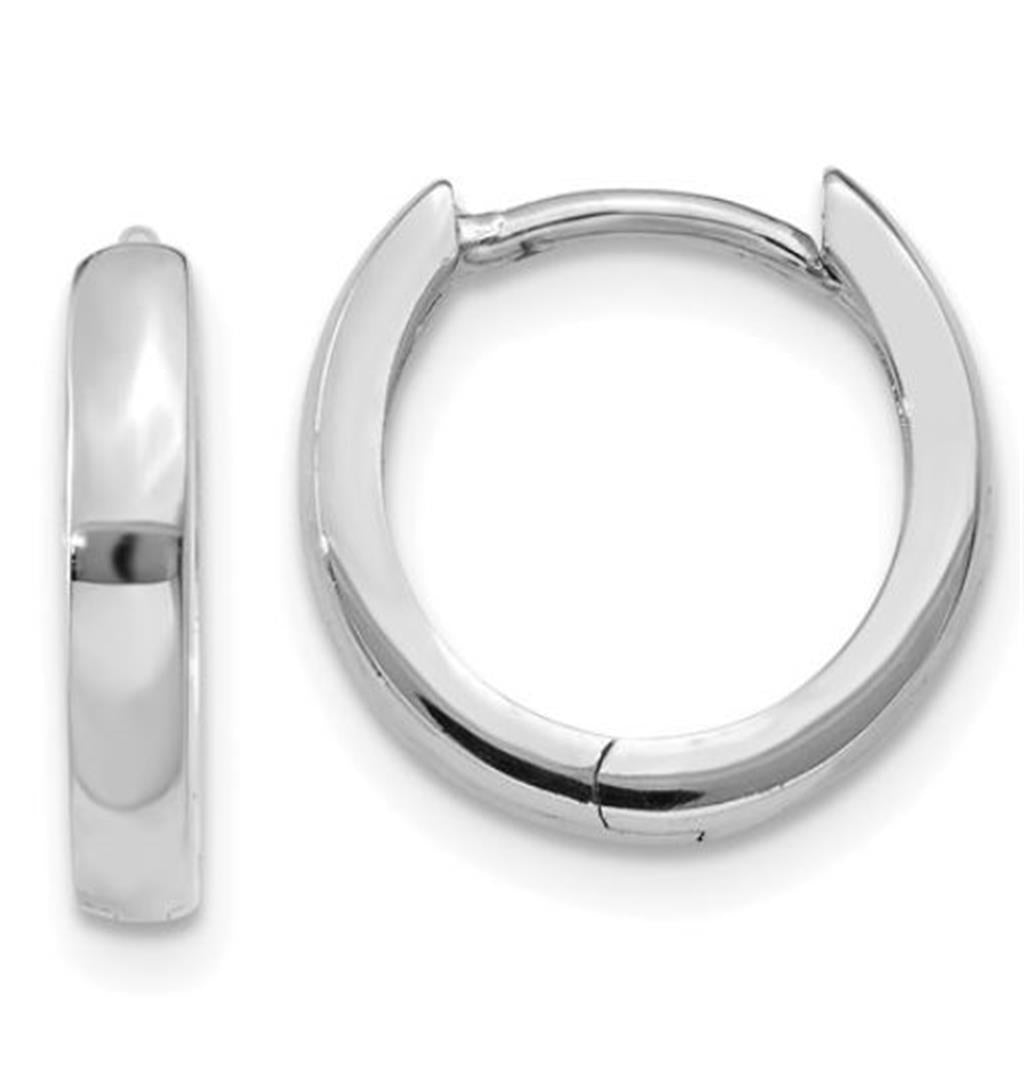 14 Kt White Gold Round Hinged Hoop Earrings