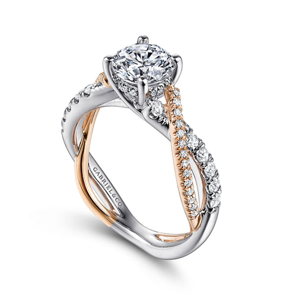 14kt Rose & White Gold Twisted Diamond Engagement Ring Semi-Mounting