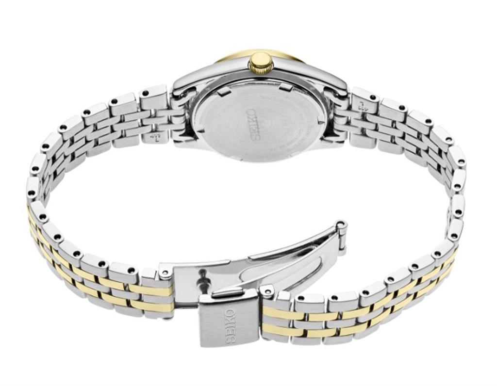 Seiko SUR438 Essentials Two-Tone Stainless Steel White Arabic Dial Watch