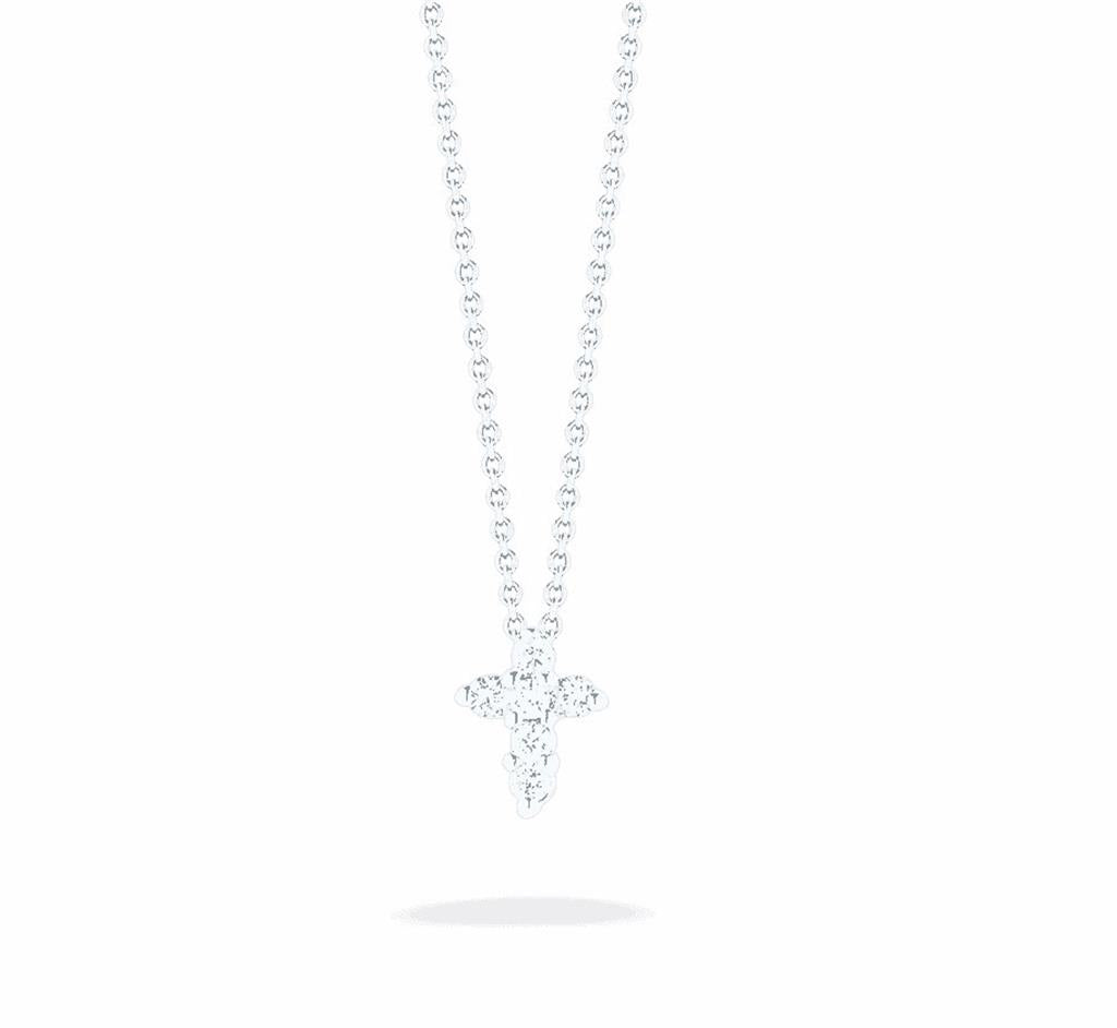 18K White Gold Tiny Treasures Diamond Baby Cross Necklace