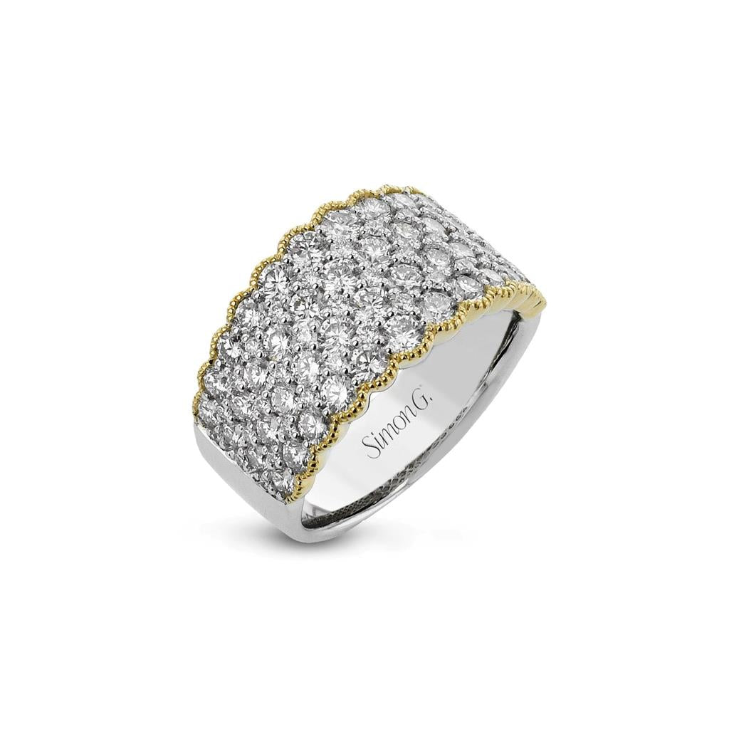 18kt Two-Tone Milgrain Edge Diamond Wide Fashion Ring - side view