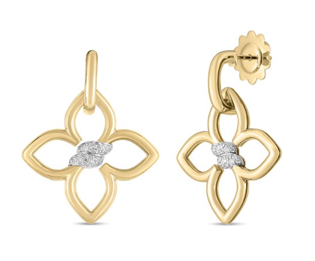18 Kt Yellow Gold Cialoma Flower Drop Diamond Earrings