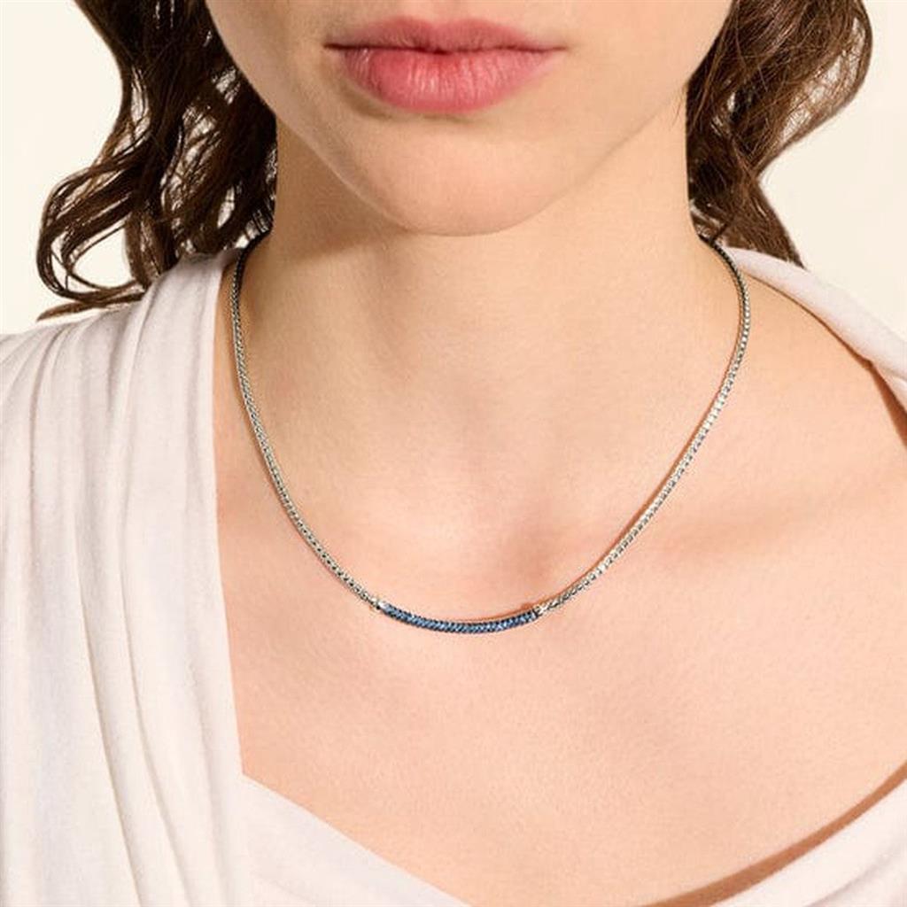 Sterling Silver Pavé Blue Sapphire Mini Chain Necklace