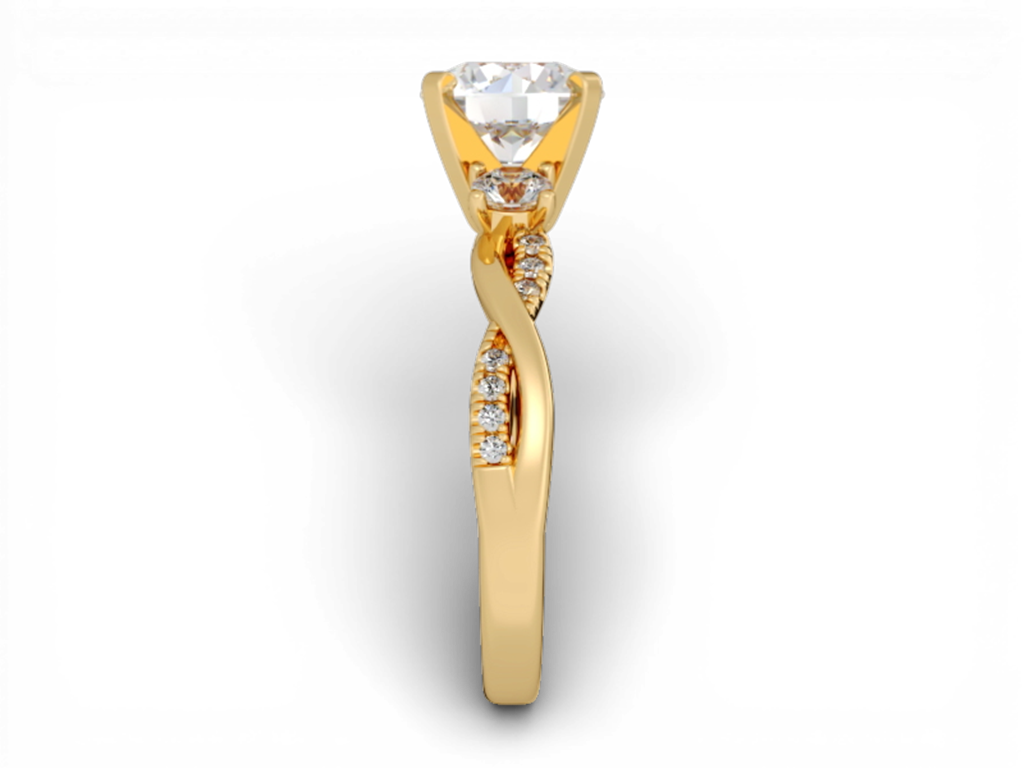 14kt Yellow Gold 3-Stone Twist Diamond Engagement Ring – 0.70ct Center