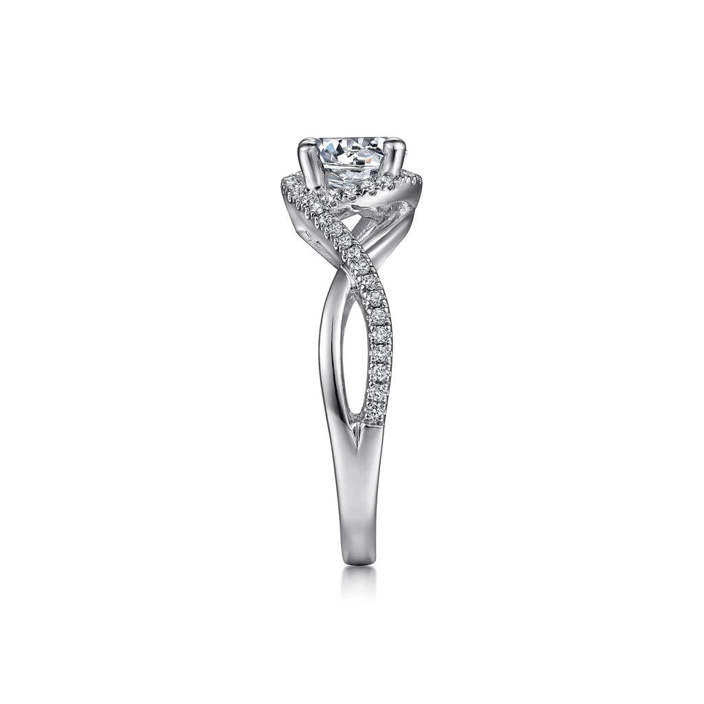14kt White Gold Diamond Halo Twist Shank Engagement Ring14kt White Gold Diamond Halo Twist Shank Engagement Ring