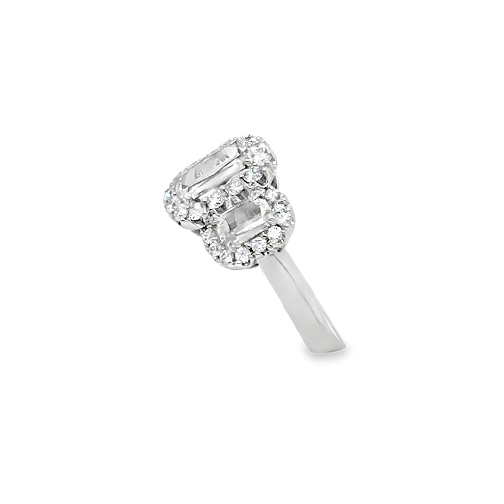 18kt White Gold L’Amour Crisscut® 3-Stone Halo Engagement Ring
