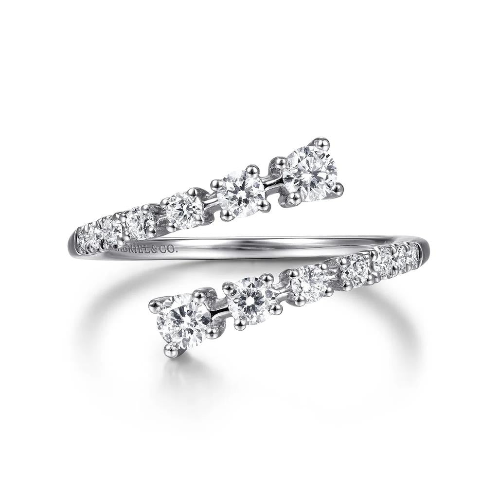 14kt White Gold Open Bypass Diamond Fashion Ring (0.52ct, 14 Diamonds, Size 6.5)