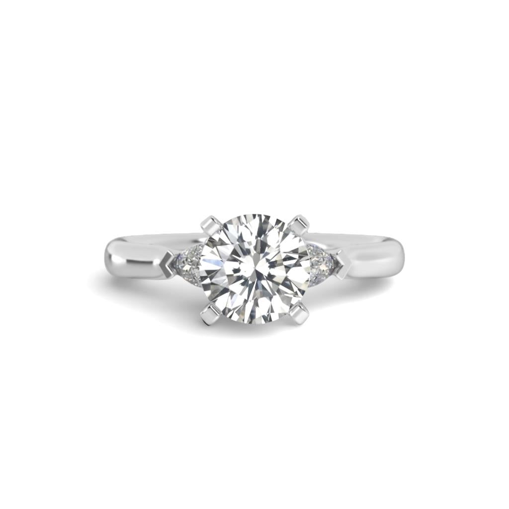 14kt White Gold 3-Stone Engagement Ring with Pear-Shaped Side Diamonds – 0.70ct Center