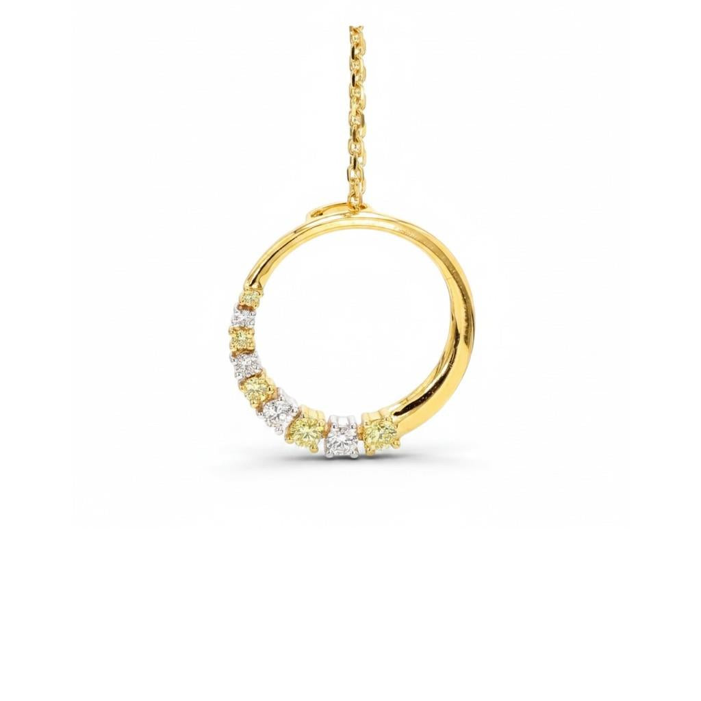 18K Yellow Gold White & Yellow Diamond Circle Necklace | 0.29ct