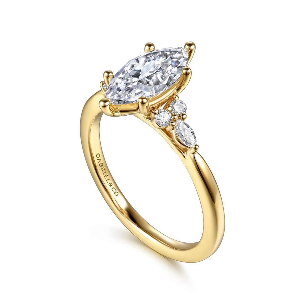 14kt Yellow Gold Marquise-Accented Diamond Semi-Mounting – Size 6.5