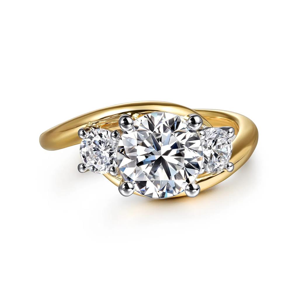14kt Two-Tone Round 3-Stone Engagement Ring Semi-Mounting