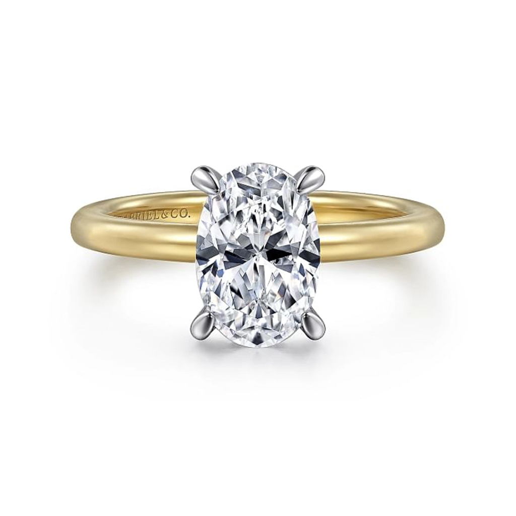 14K Two-Tone Hidden Halo Oval Engagement Semi-Mount