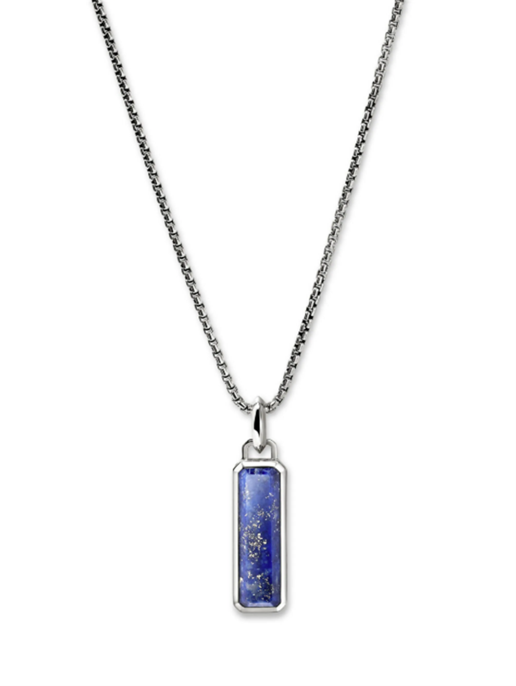 Gent's Sterling Silver Lapis Lazuli 20x6mm Pendant on 1.6mm Box Chain Necklace