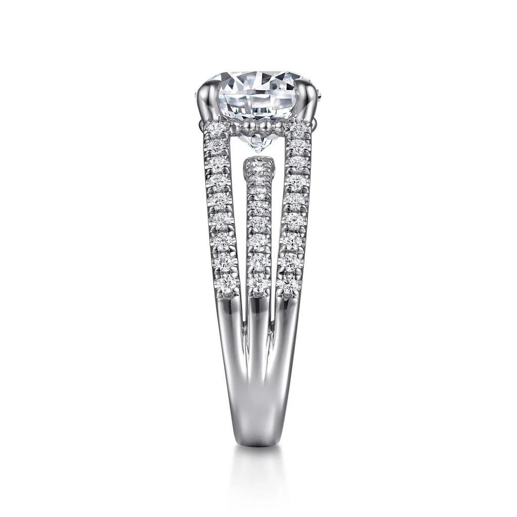 14kt White Gold 3-Row Split Shank Diamond Semi-Mounting - side view