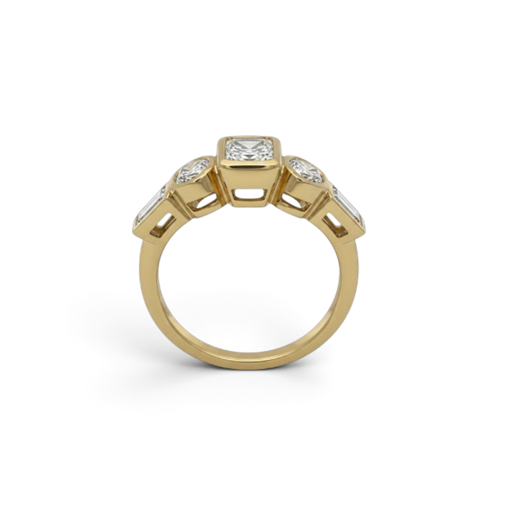 18kt Yellow Gold Bezel-Set 5 Stone L’Amour Crisscut® Diamond Engagement Ring