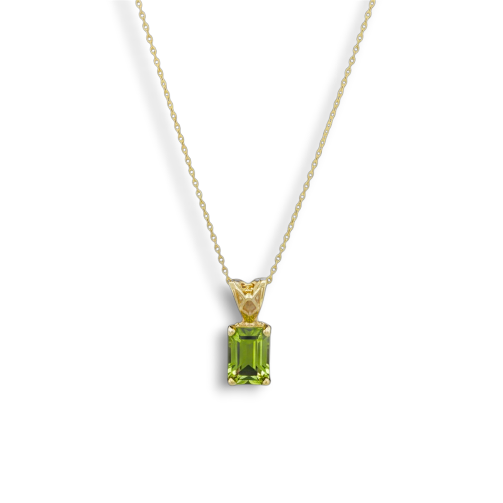 14kt Yellow Gold Emerald-Cut Peridot Scroll Pendant
