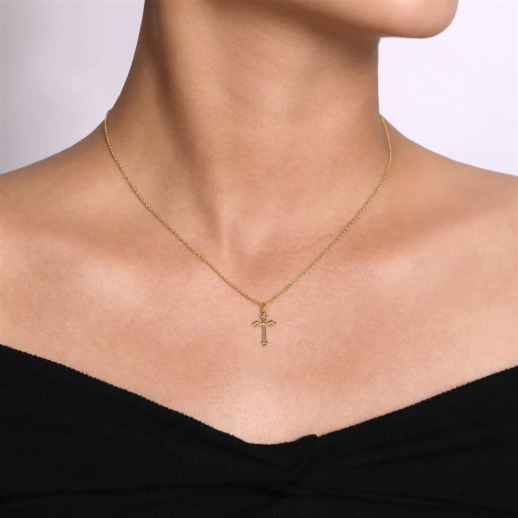 14kt Yellow Gold Twisted Rope Cross Pendant