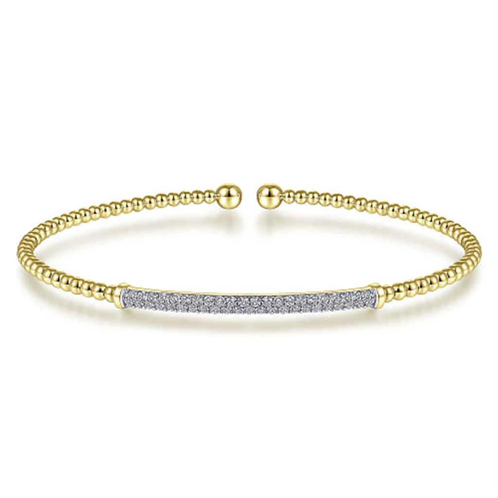 14K Yellow Gold Bujukan Diamond Bar Split Bangle