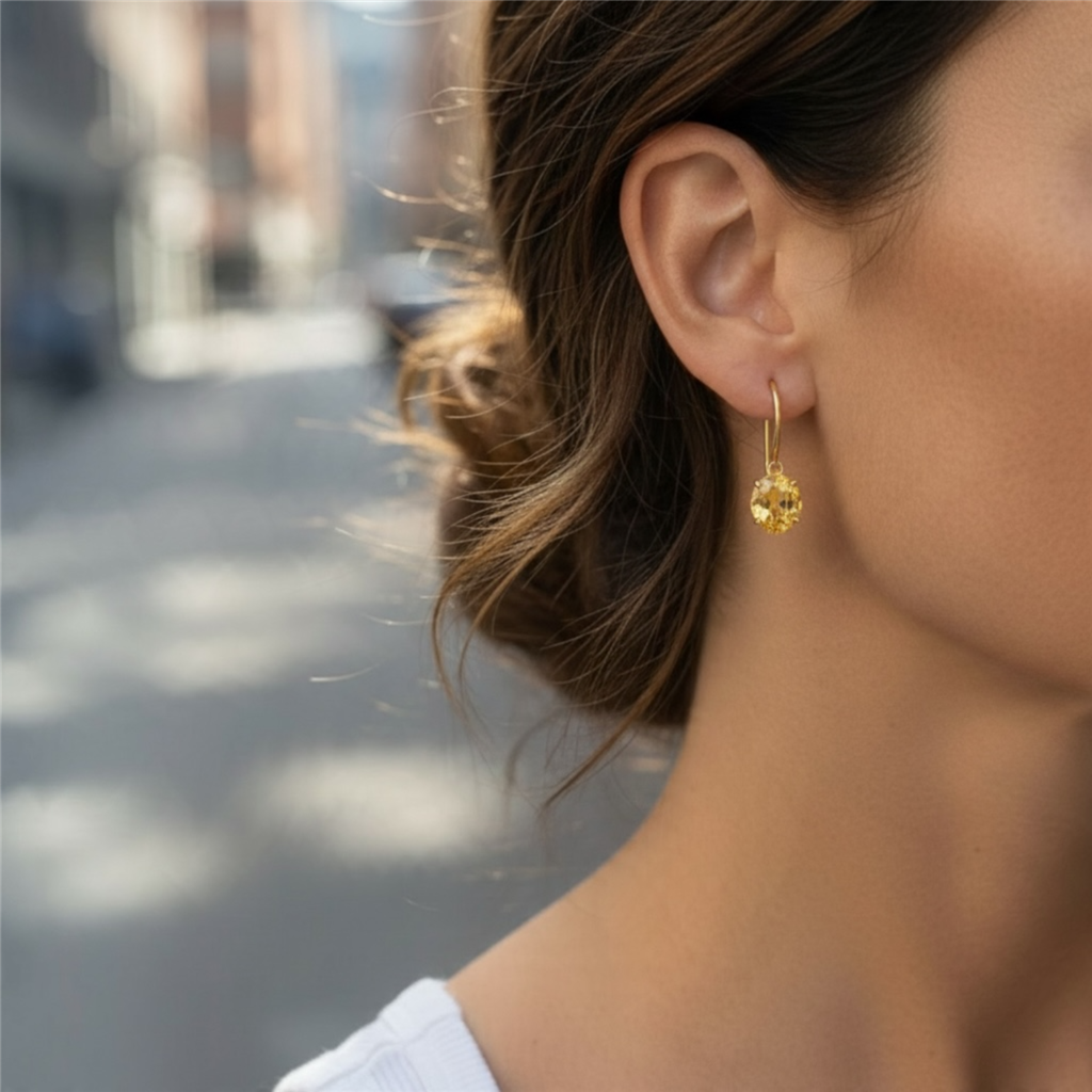 14KT Yellow Gold Oval Citrine Bishop Hook Earrings