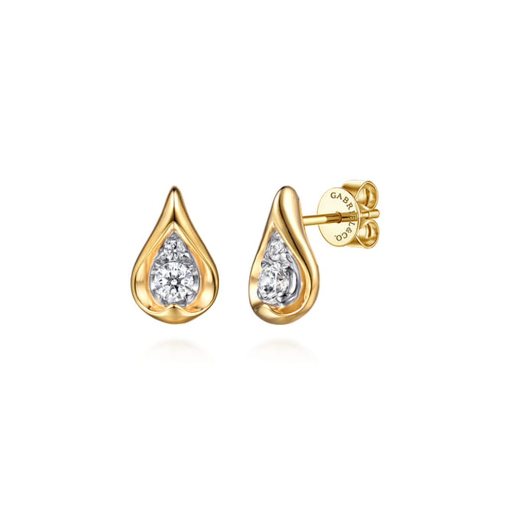 14KT Two-Tone Pear-Shaped Diamond Stud Earrings