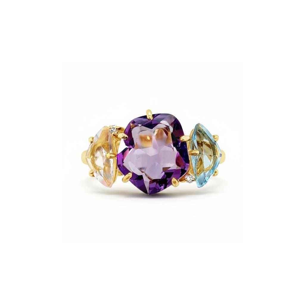 18K Yellow Gold Multi-Gemstone Fashion Ring