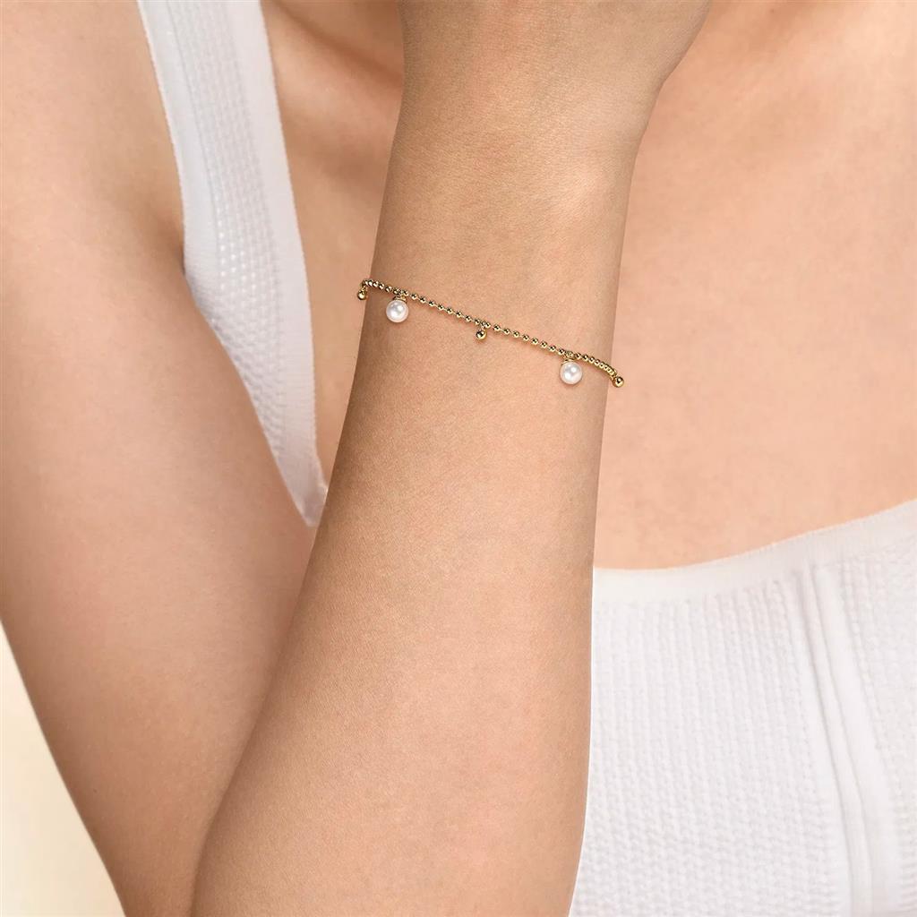 14kt Yellow Gold Bujukan Bead & Pearl Droplet Bracelet - 7"