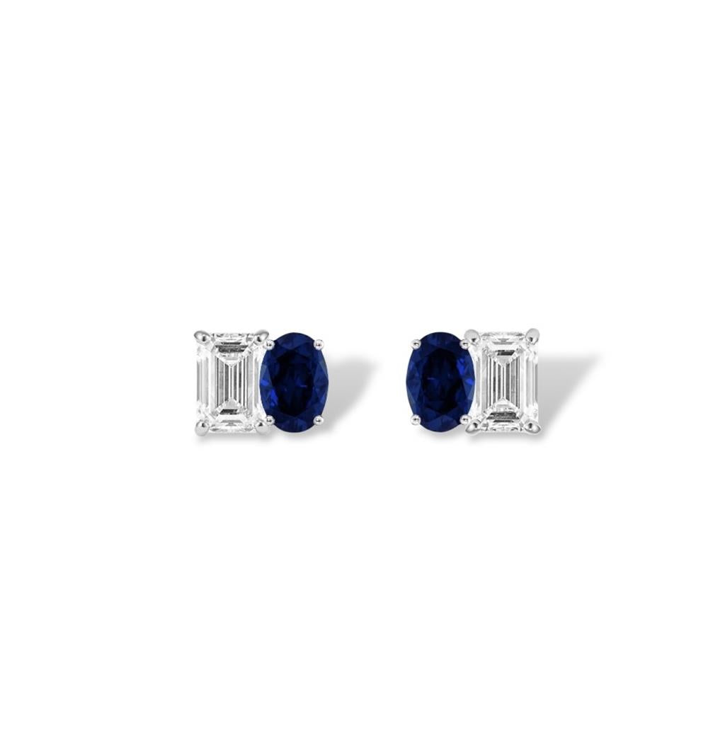14KT White Gold Diamond and Sapphire Stud Earrings