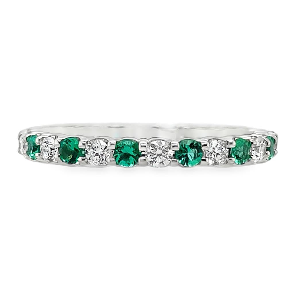 14 Kt White Gold Diamond & Emerald Eternity Band