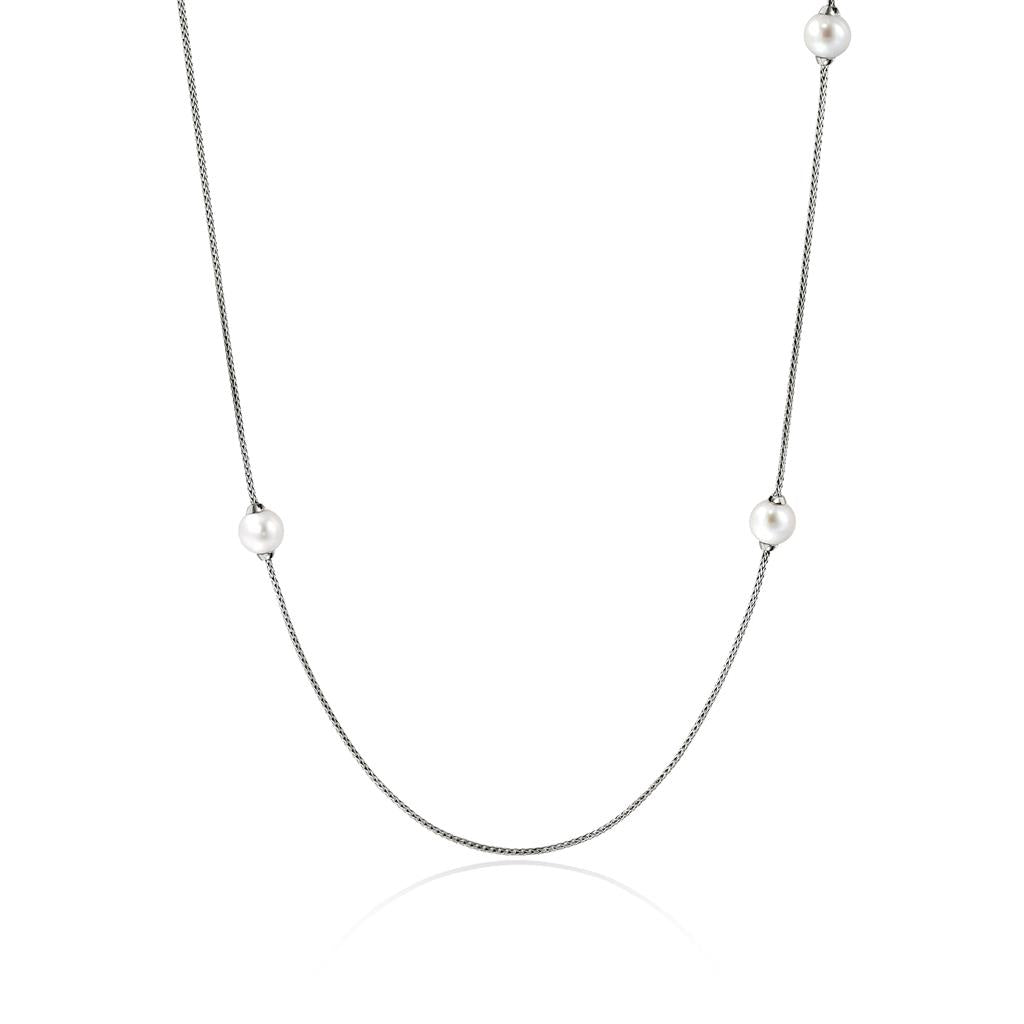 Sterling Silver Pearl Station Necklace