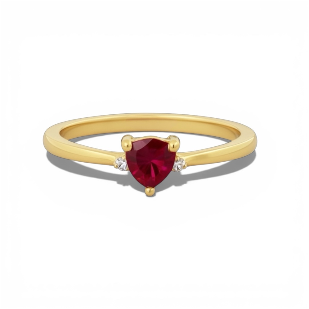 14KT Yellow Gold Ruby and Diamond 3 Stone Fashion Ring