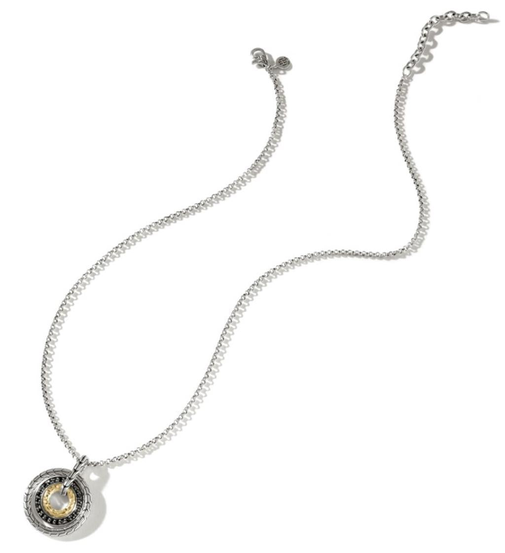 Sterling Silver & 18Kt Yellow Gold Classic Chain Hammered Pendant with Sapphires