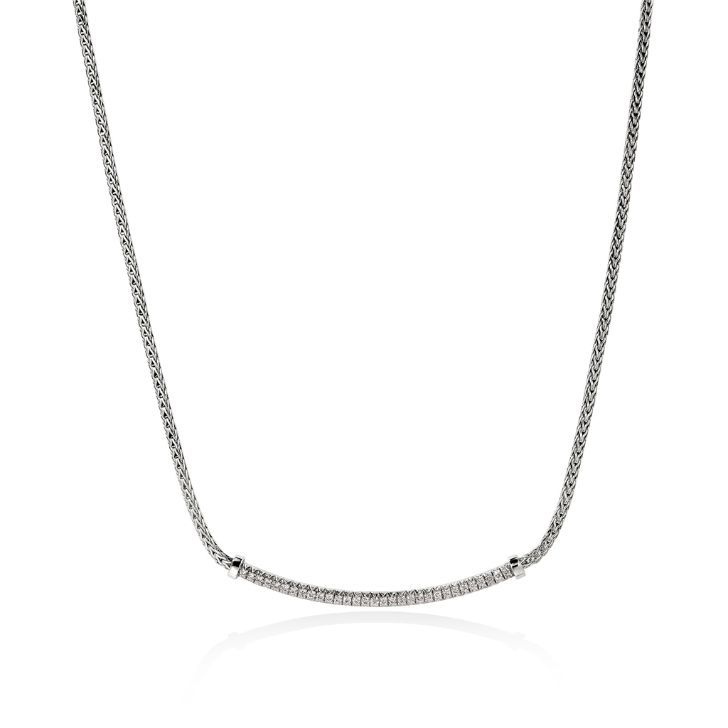 Sterling Silver 1.8mm Pavé Diamond Necklace NBP986972DIX16-18