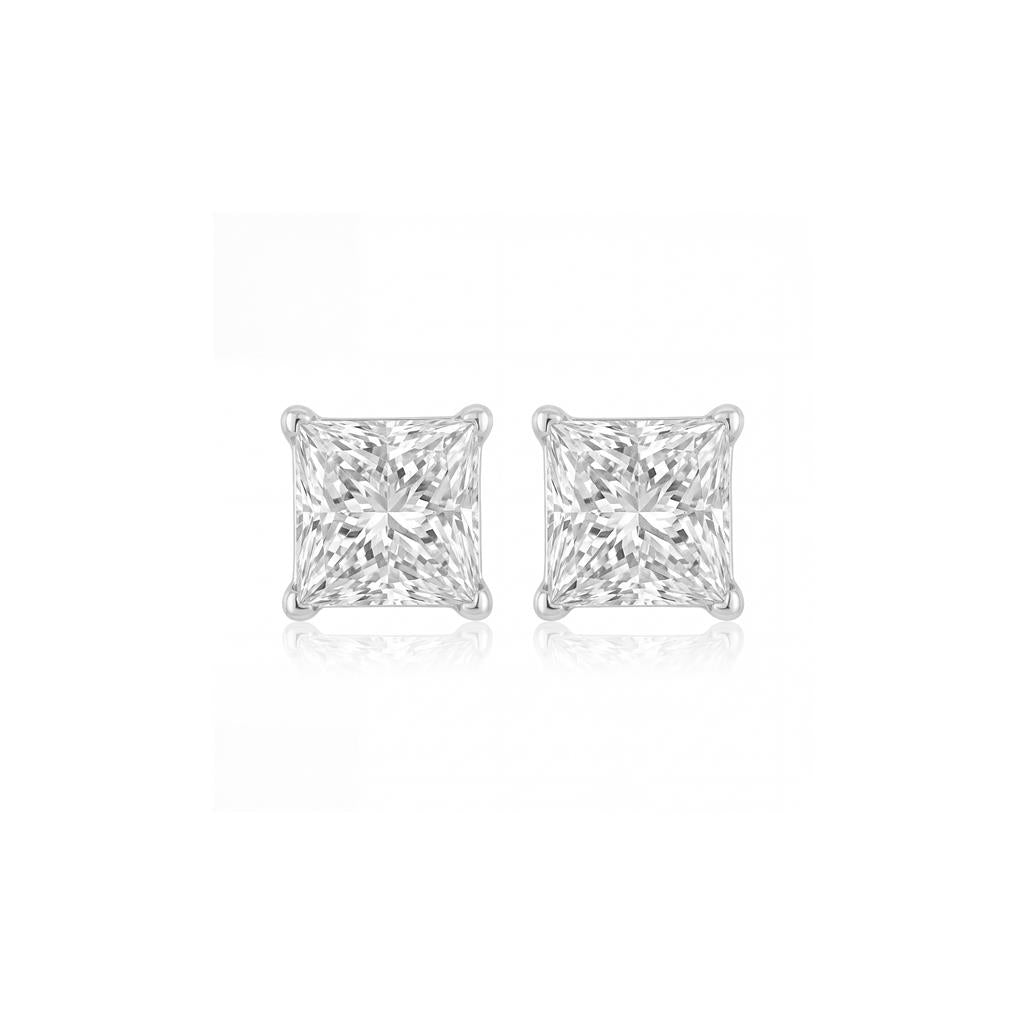 14K White Gold 4-Prong Princess-Cut Diamond Stud Earrings – 0.64ctw