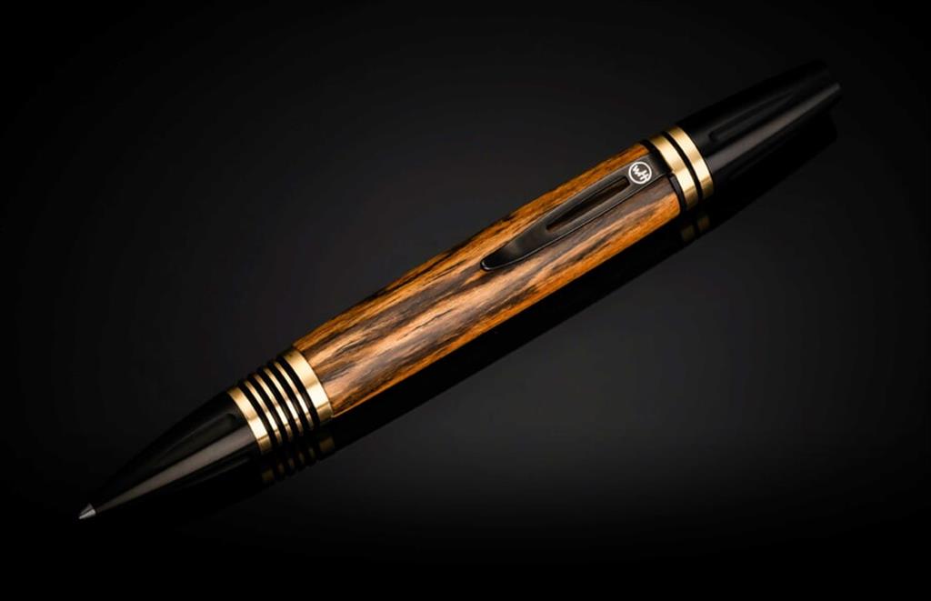 Twist-Action Writing Pen With Rosewood Barrel And Brass Details