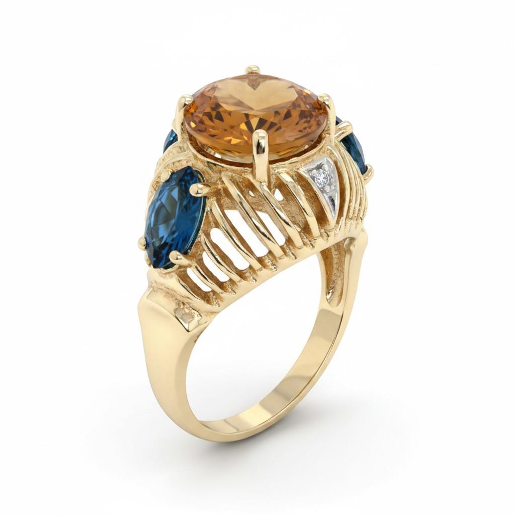 10kt Yellow Gold Vintage Citrine & Blue Topaz Ring – Size 6