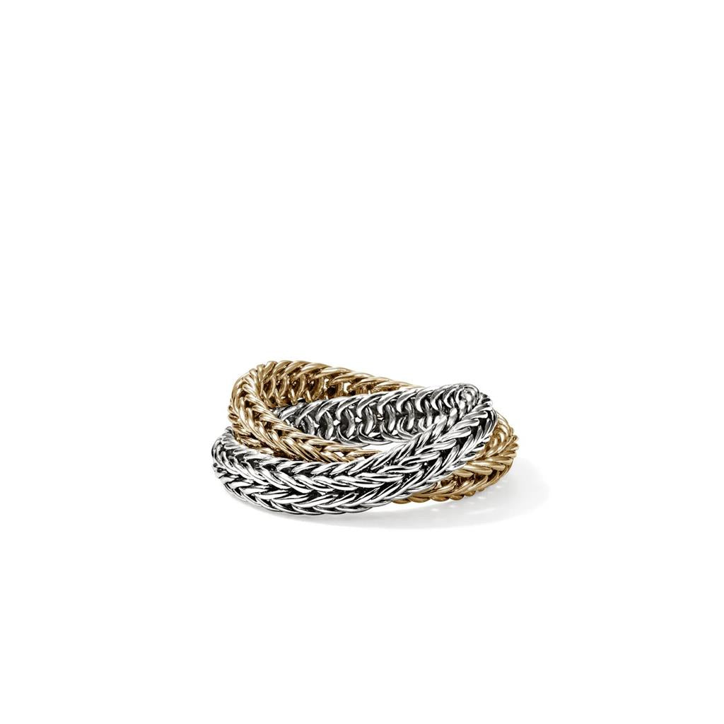 Kami Chain Crossover Ring – 4.5mm Sterling Silver & 14kt Yellow Gold, Size