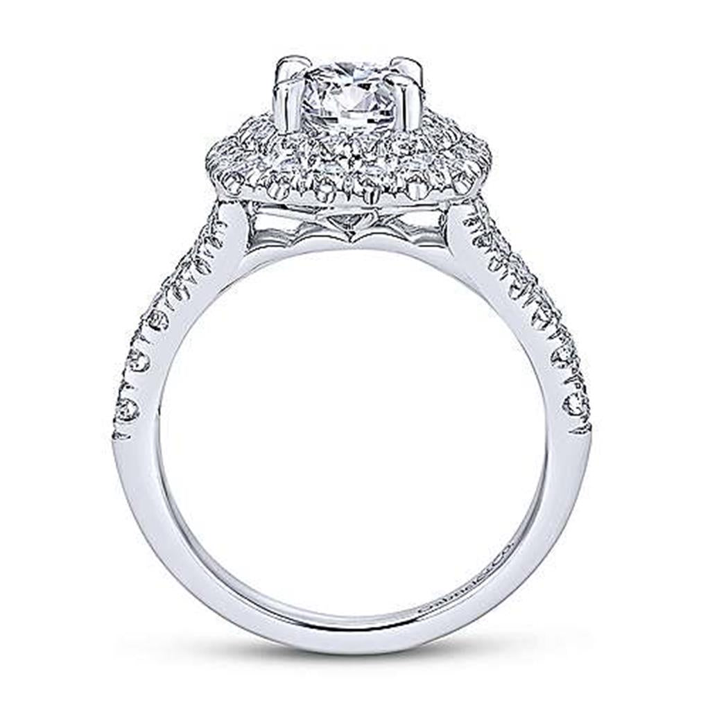 14k White Gold Cushion Double Halo Round Diamond Engagement Ring