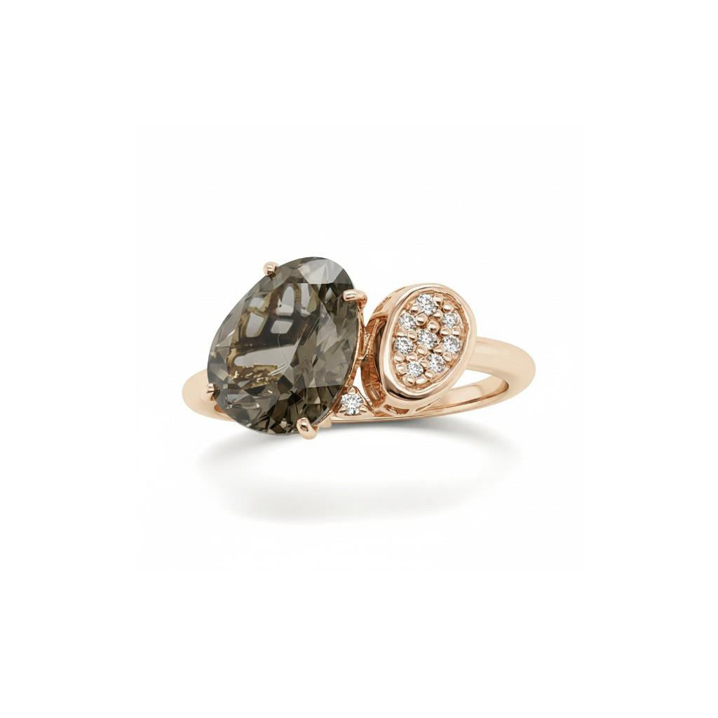 18K Rose Gold Toi et Moi Smoky Quartz & Diamond Ring