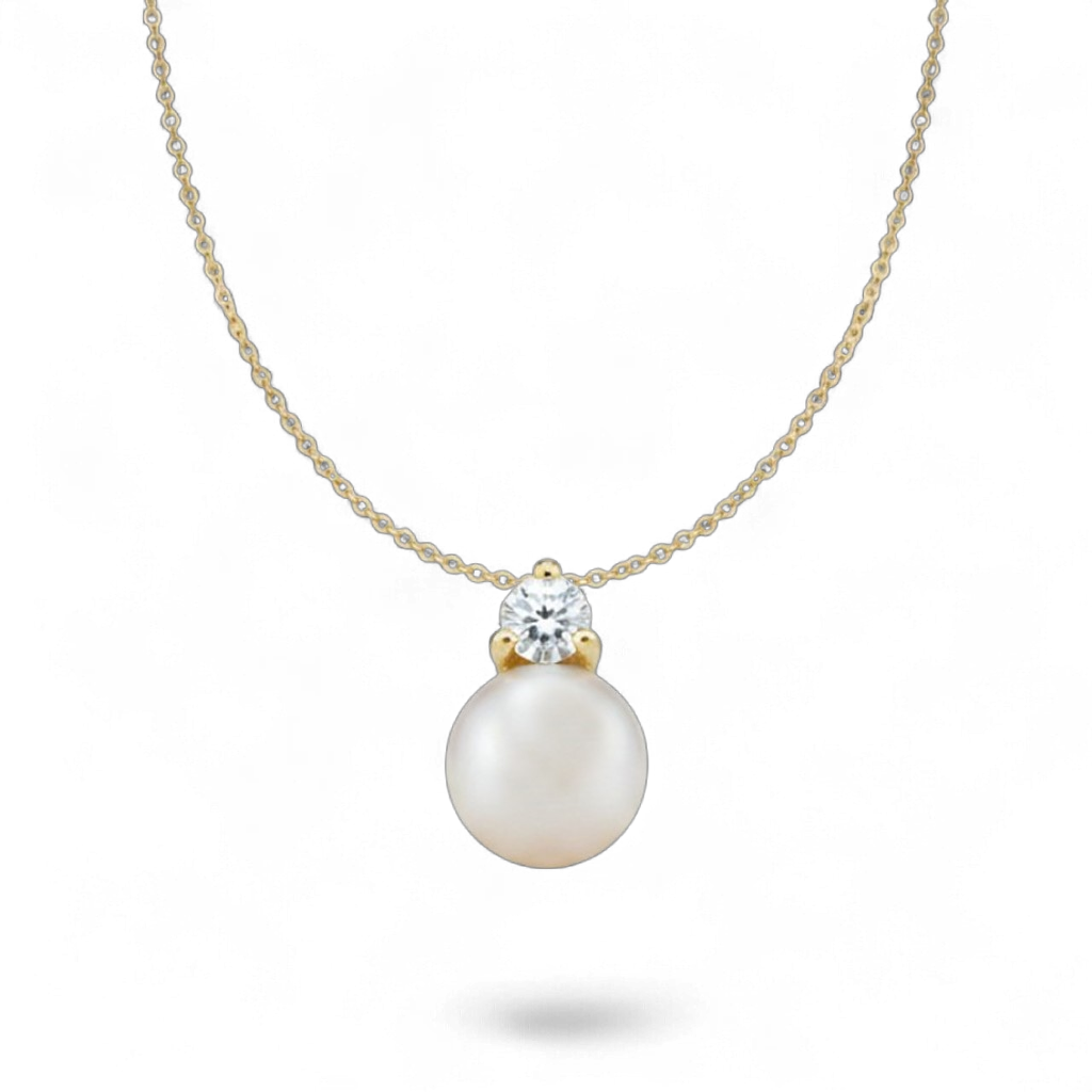 14KT Yellow Gold 6mm Akoya Pearl & Diamond Pendant