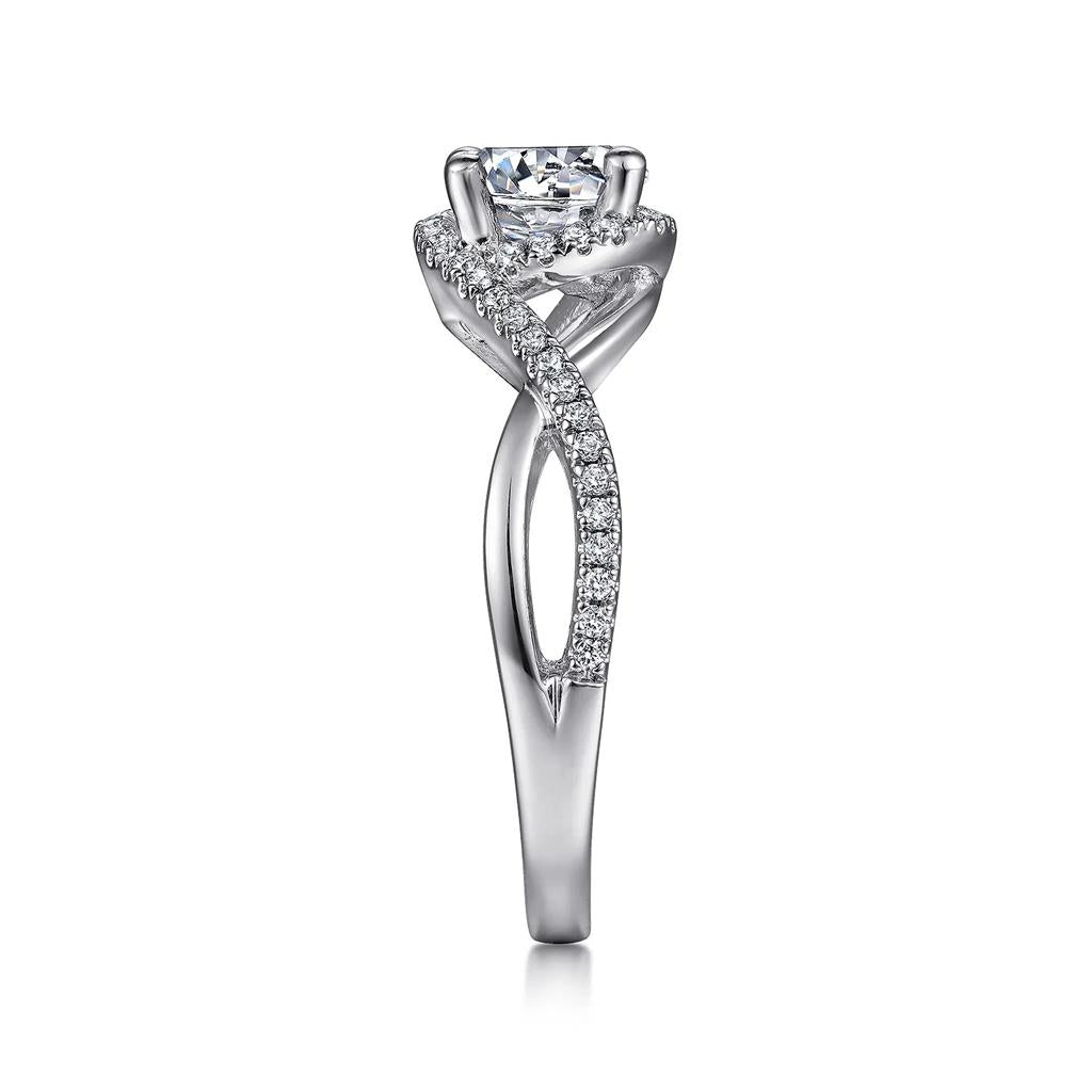 14kt White Gold Diamond Halo Twist Shank Engagement Ring14kt White Gold Diamond Halo Twist Shank Engagement Ring