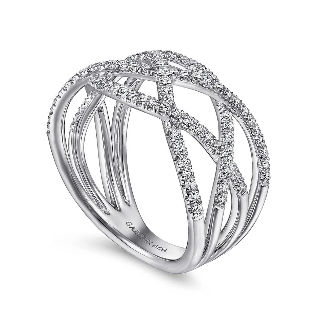 14kt White Gold Diamond Criss-Cross Fashion Ring (0.51ct, Size 6.5)