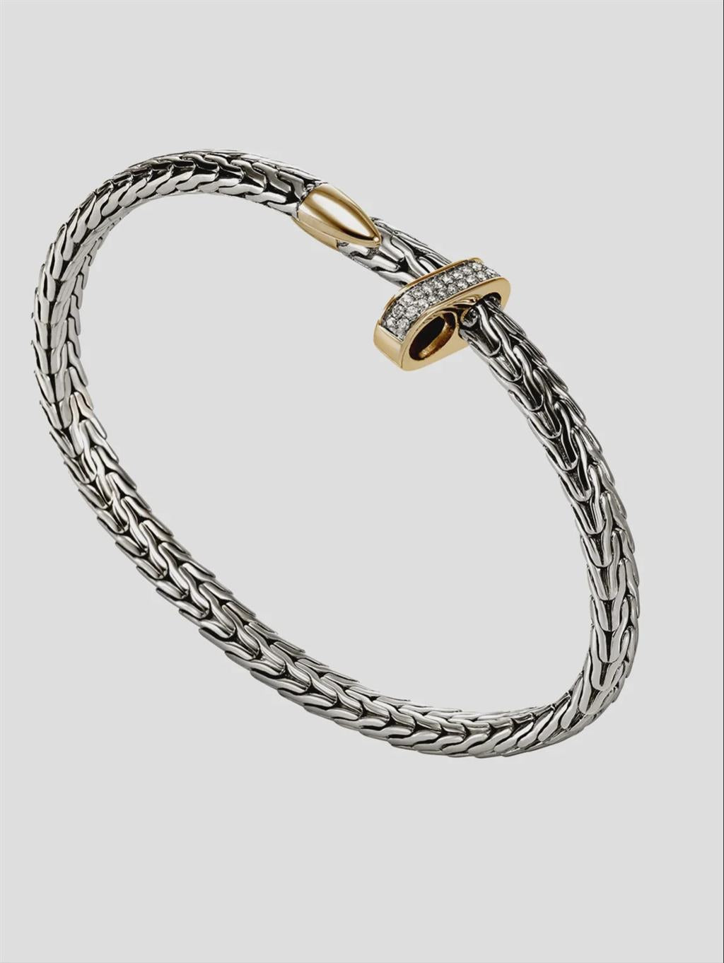 14Kt Yellow Gold & Sterling Silver Spear Bypass Diamond Flex Cuff