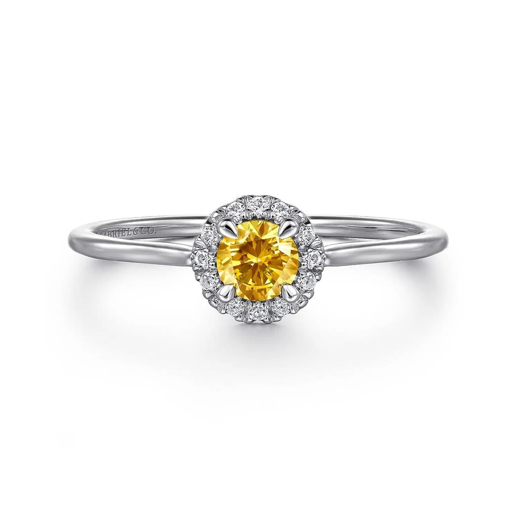 14K White Gold Citrine and Diamond Halo Promise Ring