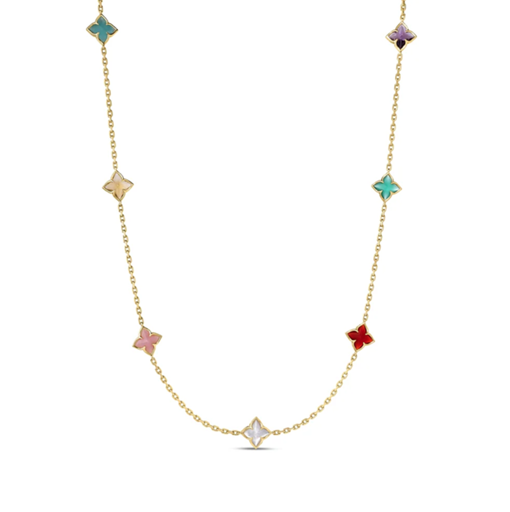 18K Yellow Gold Venetian Princess Carnival Mixed-Stone Flower Station Necklace | 36"