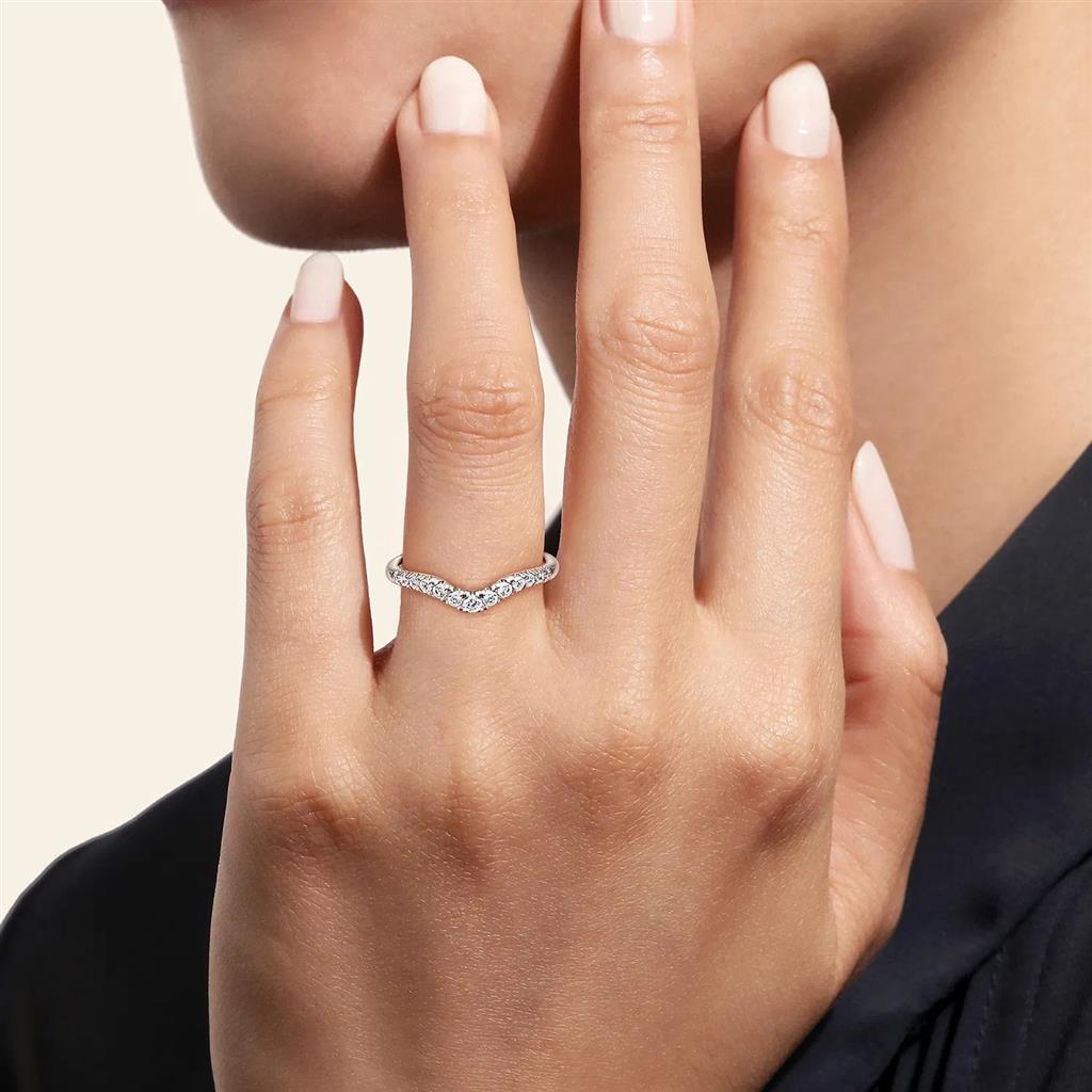 14kt White Gold Contoured Diamond Wedding Band – Size 9