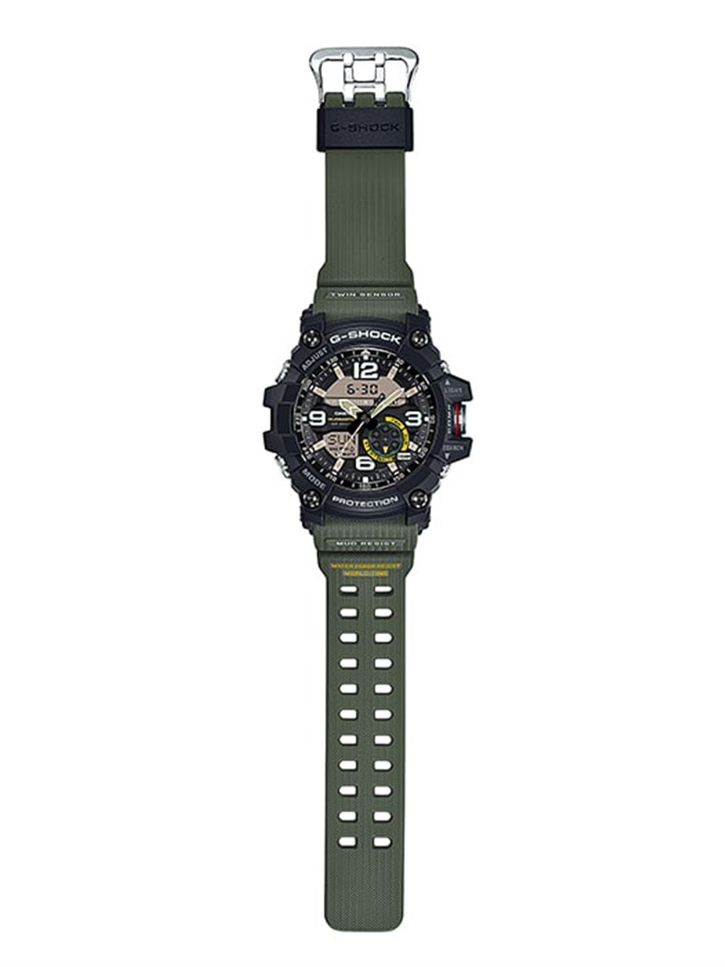 G-Shock Master of G Mudmaster Stainless Steel/Black Resin Watch with Green Strap