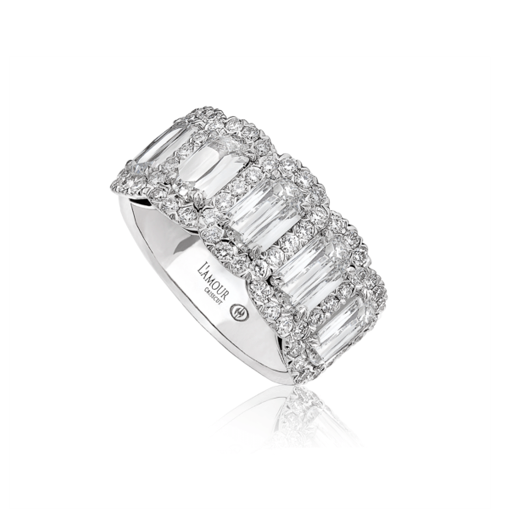 18kt White Gold 5-Stone L'Amour Crisscut Diamond Halo Fashion Ring
