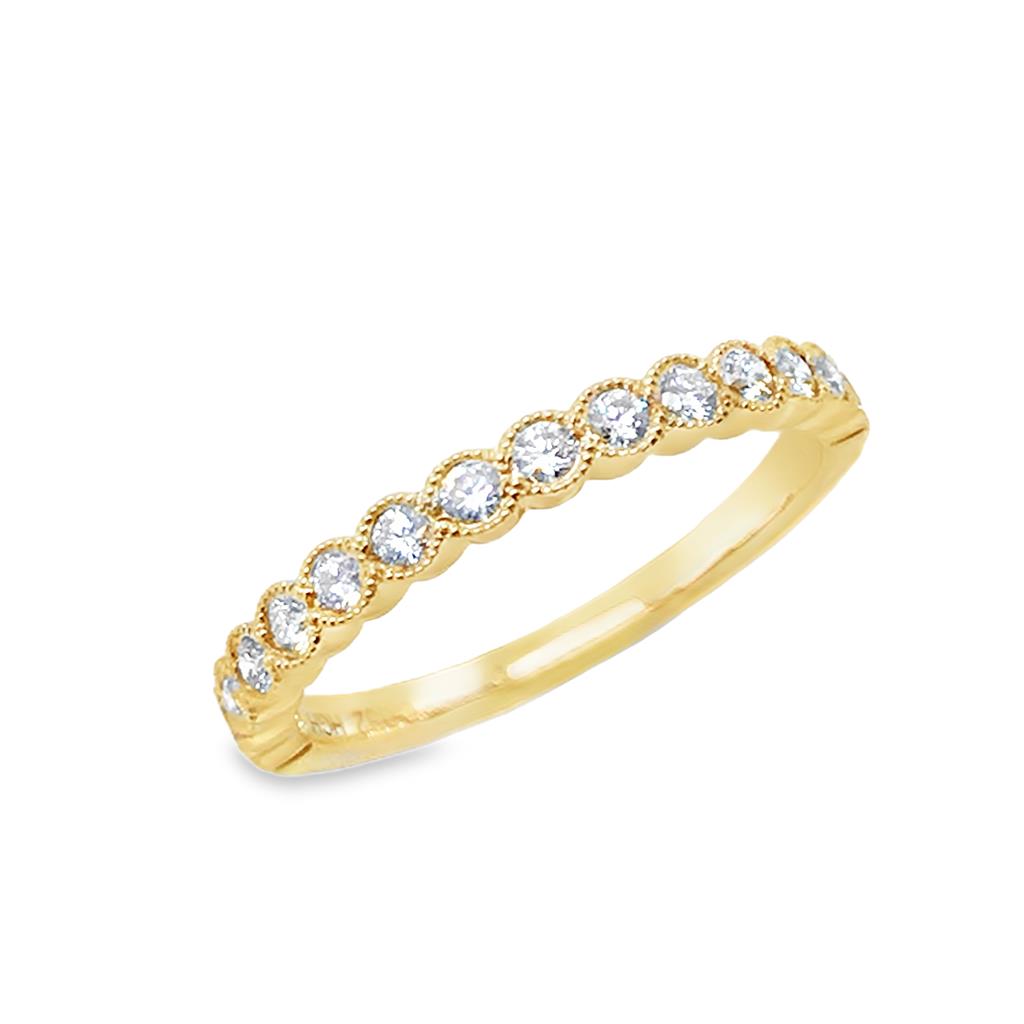 14kt Yellow Gold Round Milgrain Station Diamond Stackable Band
